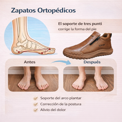 🎁 Oferta especial: 50% de descuento 🎁 Zapatos ortopédicos de cuero para hombre — Cosidos a mano 👟 Impermeables y antideslizantes ✅ Soporte para el arco del pie — Cómodos para caminar